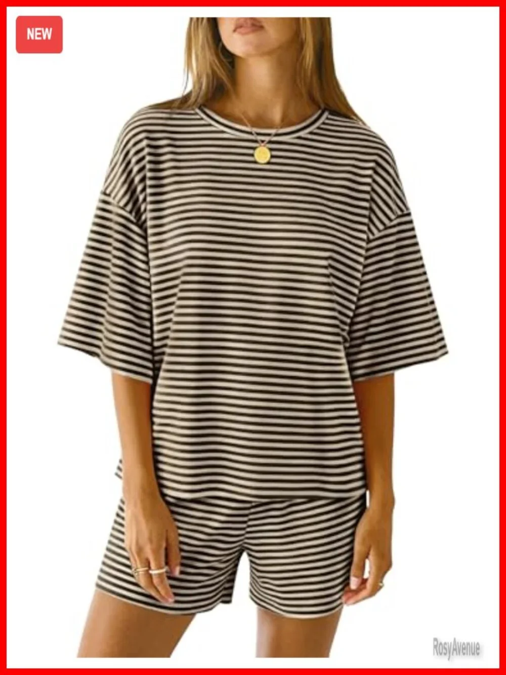 Two Piece Pajama Set 3/4 Sleeve Top Elastic Waist Shorts Pockets Lounge